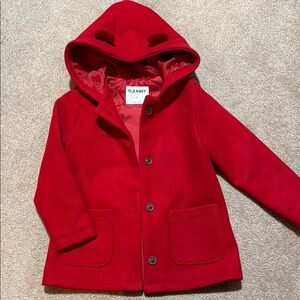 Old Navy Red Pea Coat with Hood and Bear Ears